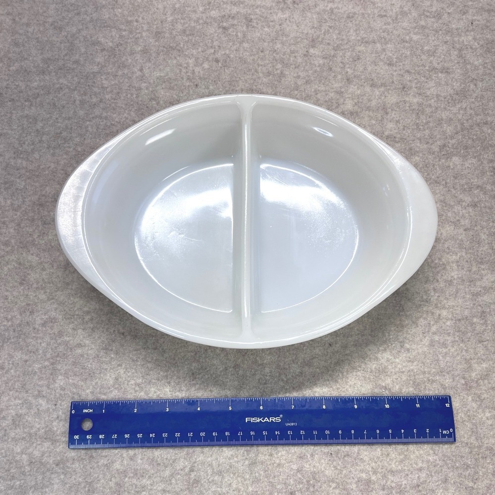 Vintage Glasbake USA Milk Glass Oval Divided Casserole Baking Serving Dish J-239